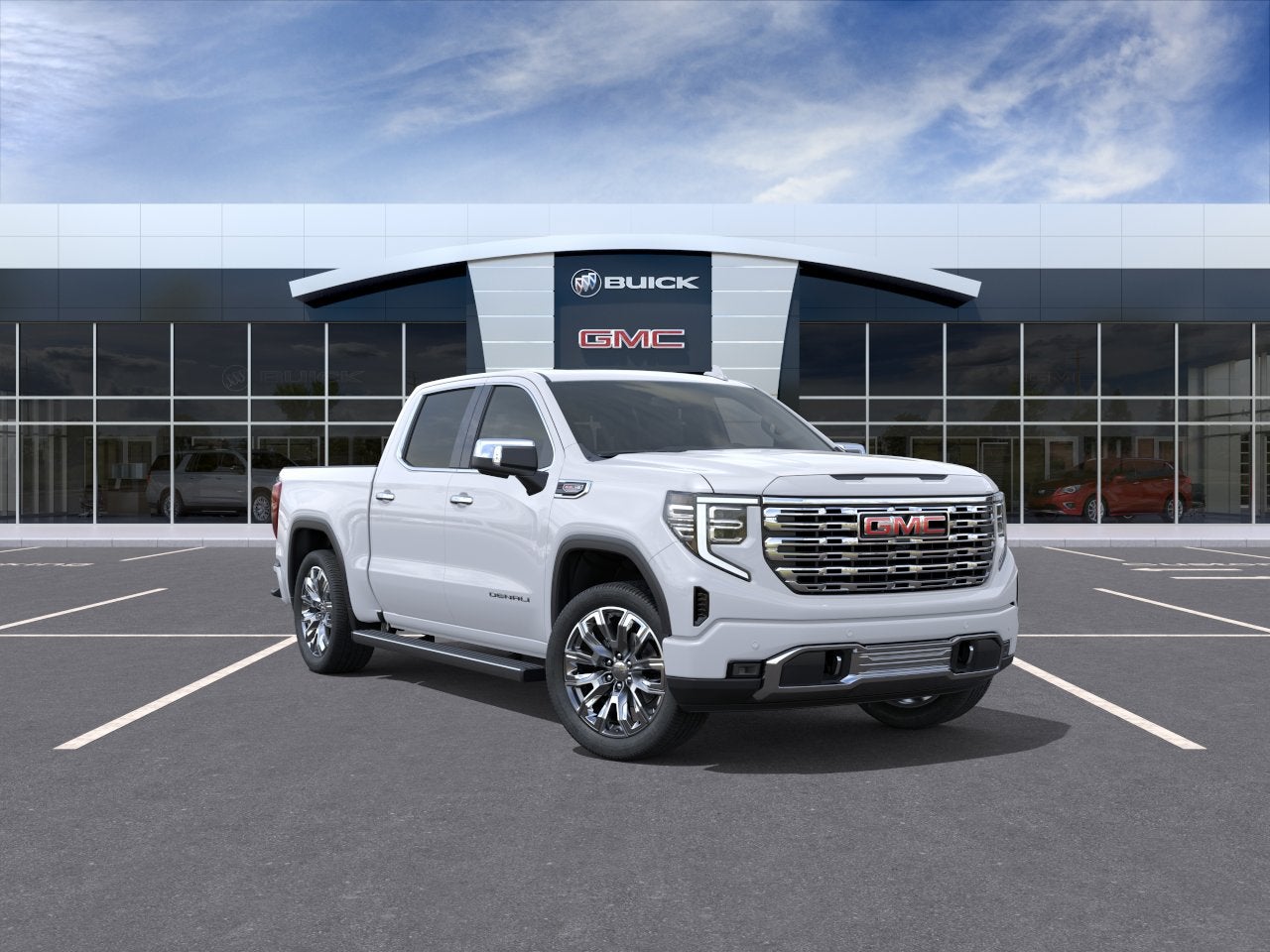2026 GMC Sierra 1500 Denali in Glacier White Tricoat — front three-quarter view