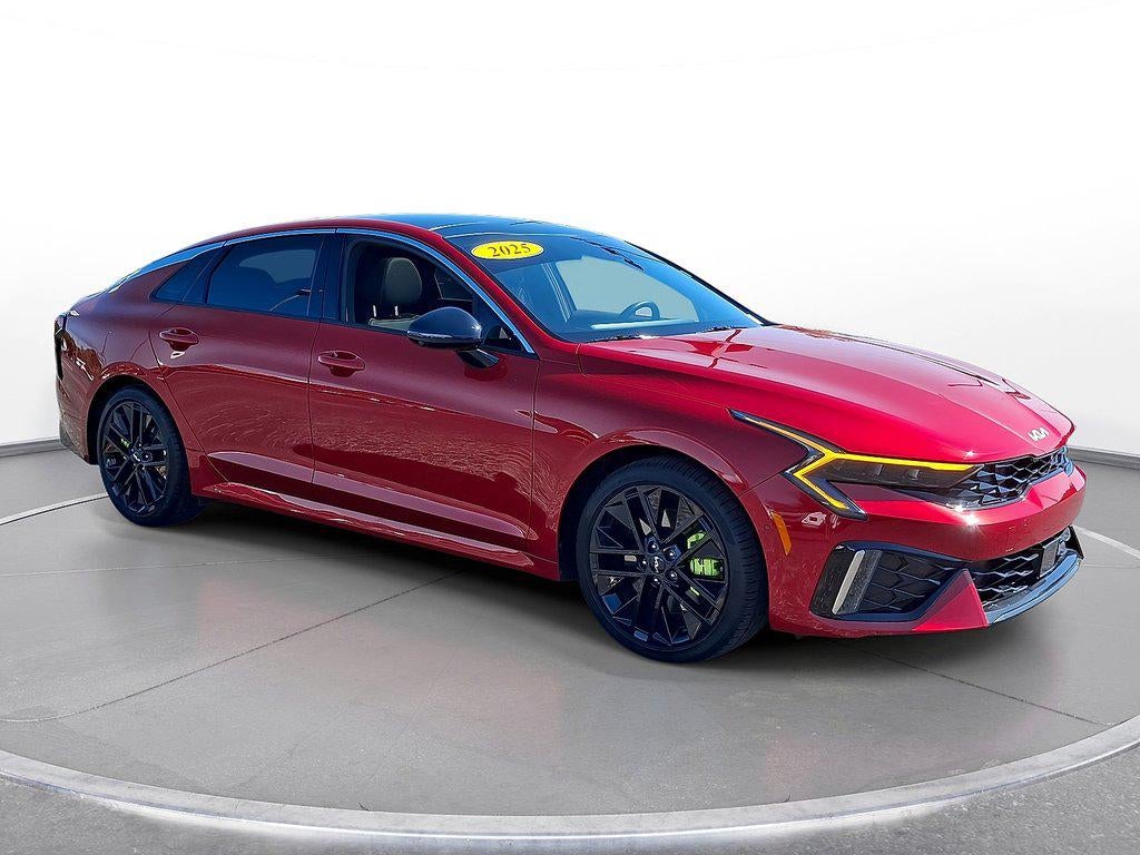 2025 Kia K5 GT DCT FWD in Runway Red — front three-quarter view