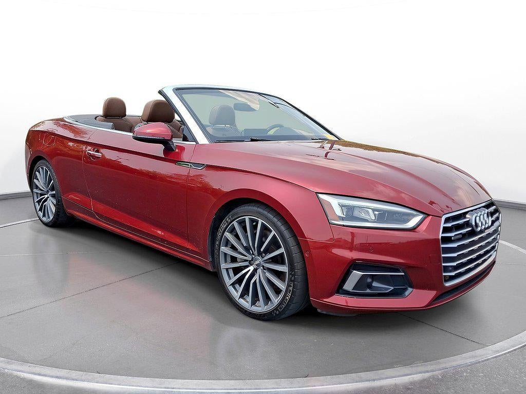 2019 Audi A5 Cabriolet Prestige 45 TFSI quattro in Matador Red Metallic/Black Roof — front three-quarter view